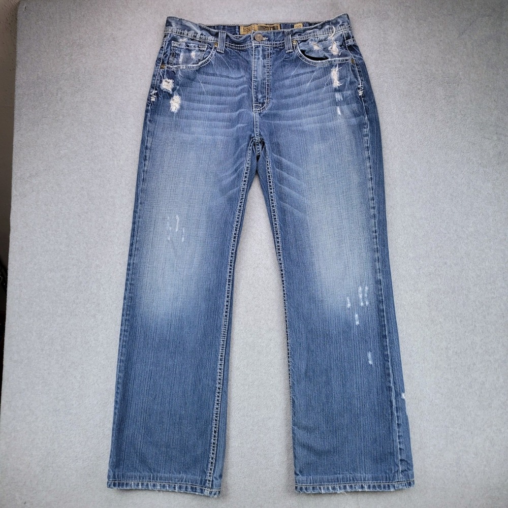 BKE Tyler Jeans Mens 36x34 Blue Distressed Straight Leg Denim 100% Cotton